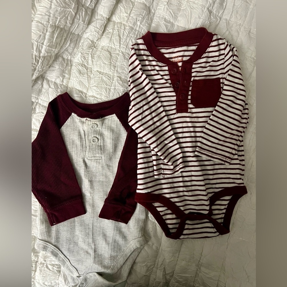 Kids size 6-9m red and grey onesies. Granimals and Cat & Jack brands.
